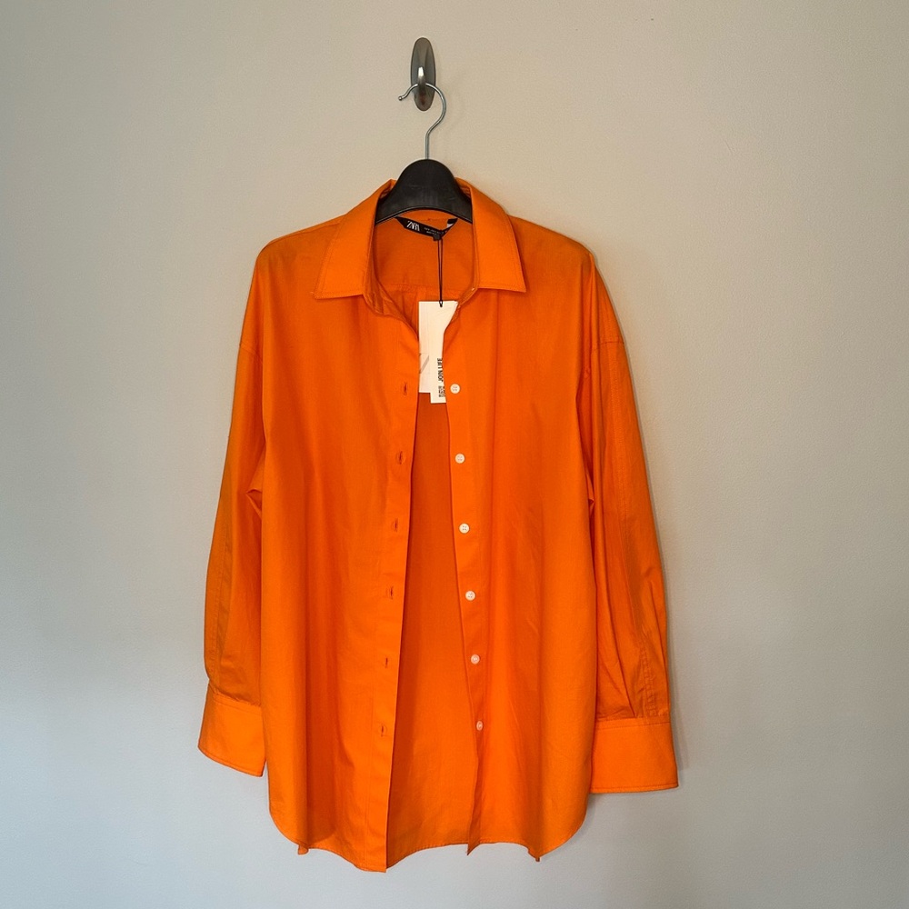 Zara Orange Long-Sleeve Button Down Shirt - S